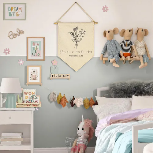 Vista 6 de FYSIA Versículo bíblico de las Escrituras para guardería, decoración botánica cristiana, banderín colgante, banderín, bandera de pared, decoración