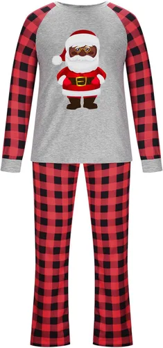 Vista 2 de Pijamas familiares de Navidad a juego, conjuntos de ropa de dormir de manga larga con camiseta y pantalones de descanso de Papá Noel, color negro
