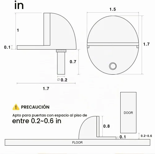 Vista 6 de Tope de puerta de piso de níquel satinado con almohadilla de goma, tapón de puerta en forma de semicírculo, acero inoxidable para proteger la pared