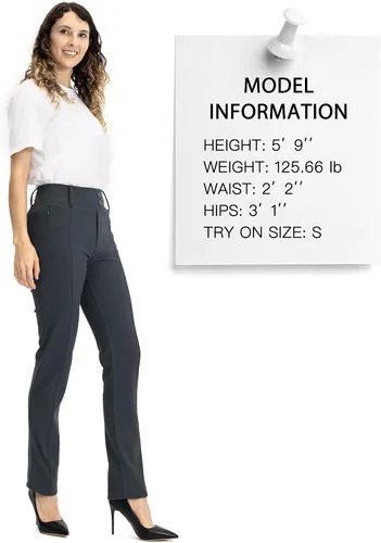 Vista 2 de XELORNA Pantalones de vestir de yoga para mujer, pierna recta, pantalones de yoga de cintura alta, pantalones casuales de negocios con 6 bolsillos