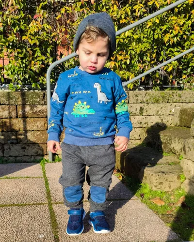 Vista 2 de DISAUR Ropa para niño pequeño, ropa para bebé, otoño e invierno, sudadera con capucha impresa con letras y pantalones largos, Blue2