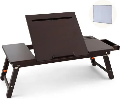 Vista 8 de Nnewvante - Mesa de bambú para laptop, bandeja de regazo ajustable, bandeja para servir cama, mesa de desayuno, mesa de café plegable, 7 ángulos