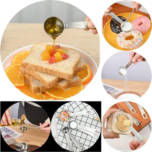 Vista 6 de Juego de tazas y cucharas medidoras, juego de tazas y cucharas medidoras de acero inoxidable 18/8, taza métrica y estadounidense 6 medida y cuchara