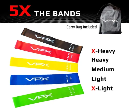 Vista 3 de VPX Bandas de ejercicio de resistencia Juego de 5 Hombres y mujeres No rozaduras, látex natural, no irritante Accesorios de entrenamiento