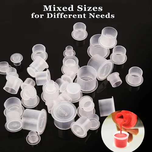 Vista 4 de Tapas de tinta para tatuaje, 1000 vasos de tinta para tatuajes con base de 0.433 in, tapas de tatuaje de plástico para suministros de tatuaje