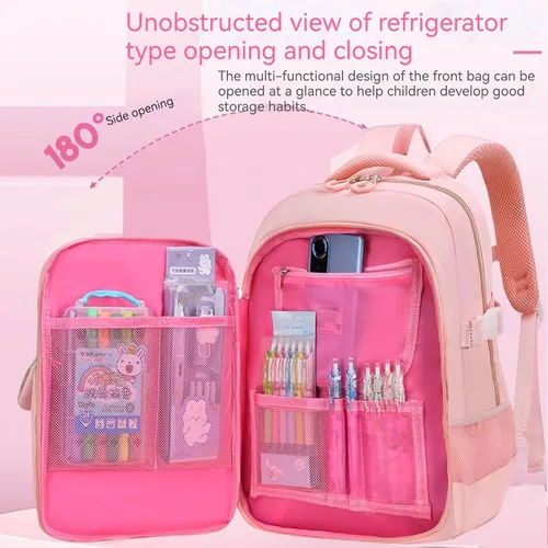 Vista 2 de KEBEIXUAN Mochilas para niñas con bonito colgante Kawaii School Bag, A-Rosa, Lindo