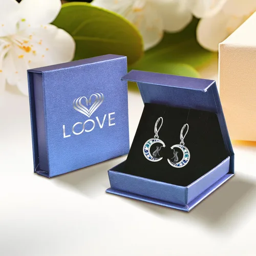 Vista 259 de Aretes colgantes de plata de ley con diseño de árbol de la vida, flor, abeja, animales, gato, colibrí, piedra lunar, turquesa, aretes con cierre