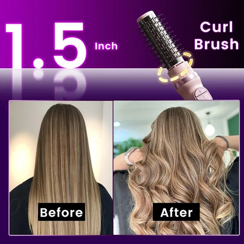 Vista 7 de Cepillo secador de pelo, giratorio 3 en 1 con 3 cabezales para secar peinado, voluminizar, rizar, elegante en un solo paso para cabello largo, 3 Rosa