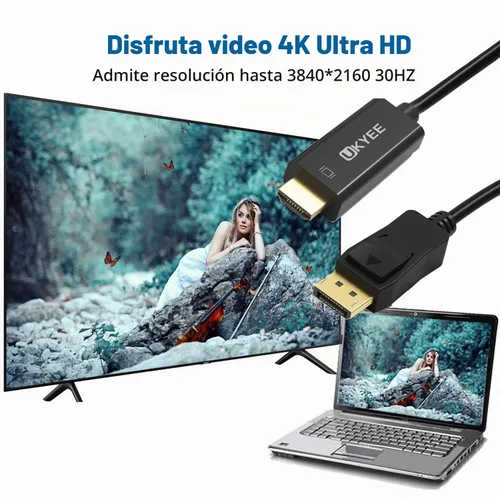 Vista 3 de Paquete de 2 cables DisplayPort a HDMI 4K de 6 pies, cable macho a