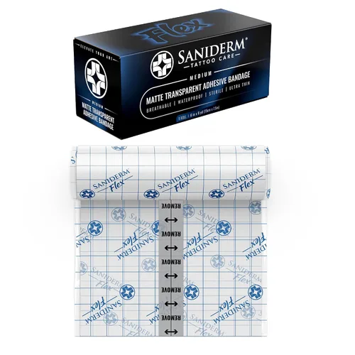 Vista 9 de Saniderm - Rollo de vendaje Flex Tattoo Aftercare - Envoltura de tatuaje ultra flexible, impermeable, estéril para una curación rápida y protección