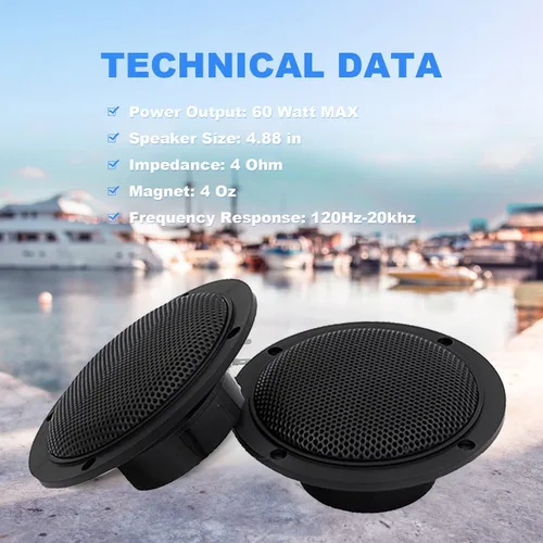 Vista 5 de Estéreo marino - Impermeable Bluetooth MP3 USB AM/FM Radio con 2 altavoces negros (304-4001B)