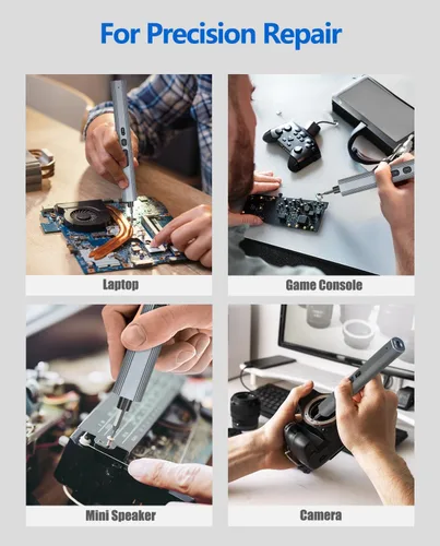 Vista 8 de UnaMela Mini juego de destornilladores eléctricos mejorado: destornillador eléctrico pequeño de precisión inalámbrico - 3 ajustes de par, 30 brocas