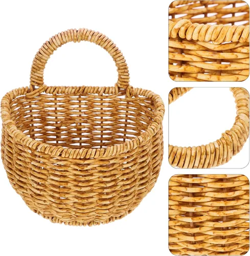 Vista 8 de 2 cestas de almacenamiento tejidas a mano, pequeña cesta colgante de ratán de imitación para cocina, baño, decoración de pared, organizador