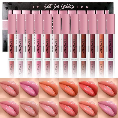 Vista 11 de LANGMANNI Juego de 12 piezas de colección de brillo de labios, maquillaje