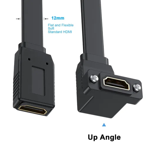 Vista 4 de Poyiccot Cable HDMI plano, cable de extensión HDMI de montaje en panel 4K, 18 Gbps en ángulo superior hembra a hembra, compatible con Ethernet 3D 4K
