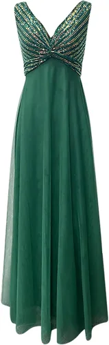 Vista 5 de Vestido bohemio para mujer, Brillante, Vestidos Fiesta cóctel, lentejuelas, fluido, largo, midi, cintura fruncida