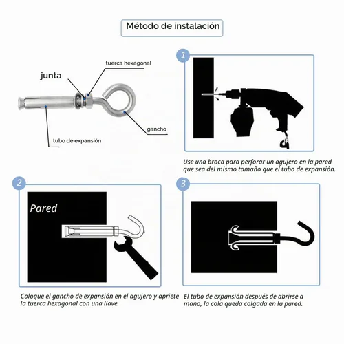 Vista 7 de 5/16" X 4-3/16" Tornillos de expansión para pared de hormigón con ojo de anclaje, tornillos de ojo de acero inoxidable 304 de servicio pesado