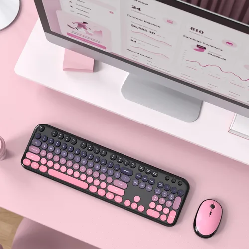 Vista 6 de Atelus Combo de teclado inalámbrico y ratón, máquina de escribir de tamaño completo con teclado numérico y mouse conectado USB 2 en 1 para PC