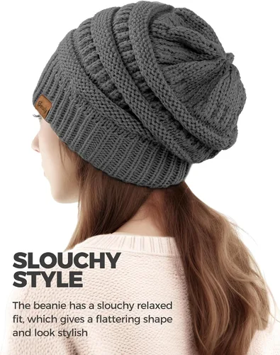 Vista 4 de Gorros holgados para mujer, sombreros de invierno de punto trenzado, regalos para mujer, gorra gruesa y cálida para clima frío
