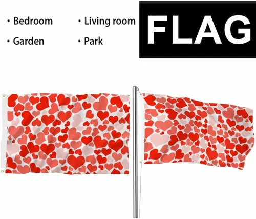 Vista 6 de Swono Bandera de corazón rosa romántico de San Valentín para exteriores e interiores, bandera de 3 x 5 pies para granja