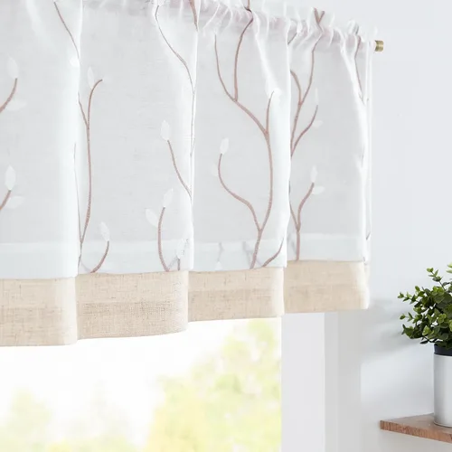 Vista 12 de Jinchan - Cenefa con volantes para cocina, cenefa de lino arrugado y cruzado, estilo shabby chic de casa de campo y cabaña, para sala de estar