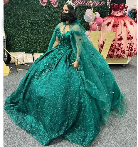 Vista 28 de Ftupza Preciosos vestidos de quinceañera florales 3D vestidos de tul hinchados para mujeres fuera del hombro vestido de fiesta largo FFtu09