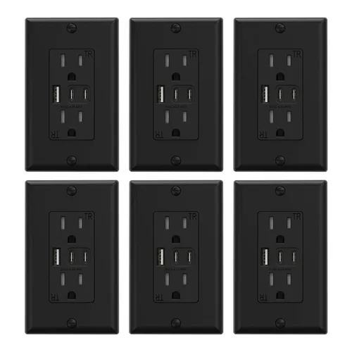Vista 9 de ELEGRP Tomacorrientes USB, tomacorriente de pared de 15 amperios con 3 puertos USB, tomacorrientes con puertos USB C duales, receptáculos