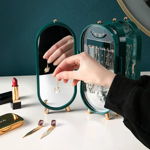 Vista 2 de Cretee Organizador de joyas plegable de acrilonitrilo butadieno estireno con 153 agujeros soporte para aretes estante de exhibición de joyas caja