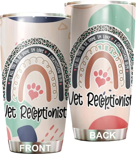 Vista 14 de Vaso de recepcionista veterinario de acero inoxidable de 20 onzas, hermoso regalo de recepcionista veterinario de flores para cumpleaños, regalos