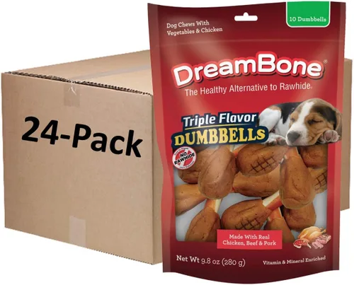 Vista 9 de DreamBone Mancuernas de triple sabor, dale a tu perro un masticable hecho con pollo y verduras reales