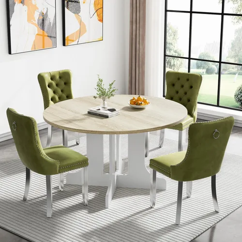 Vista 40 de Juego de mesa de comedor extensible marrón de 63 a 78.74 pulgadas para 4, juego de mesa de comedor de 5 piezas con 4 sillas, mesa de cocina