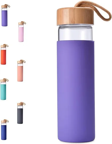 Vista 21 de Botellas de agua de vidrio de borosilicato de 20 onzas con funda de silicona, libres de BPA, aptas para lavavajillas - Botellas de vidrio Arcadia