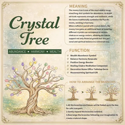 Vista 2 de SUNYIK Juego de árbol de dinero de cristal hecho a mano sobre base de rodajas de ágata orgánica, árbol de la vida curativo de cristales de chakras