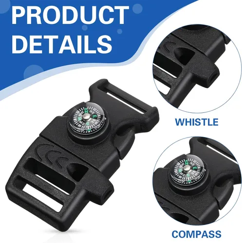 Vista 4 de Jexine 50 clips de hebilla de brújula de plástico paracord hebillas accesorios para camping, viajes, supervivencia de emergencia
