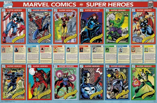 Vista 13 de Trends International Marvel Comics - Marvel 80th Anniversary - Cards Wall Poster, 14.725" x 22.375", Barnwood Framed Version