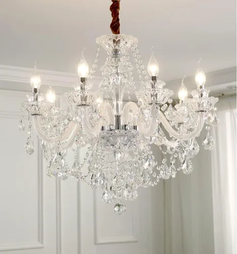 Vista 9 de Candelabro de cristal con 6 luces, lámpara de techo de cristal K9 transparente, decoración de lujo interior, lámpara colgante de cristal, bombillas