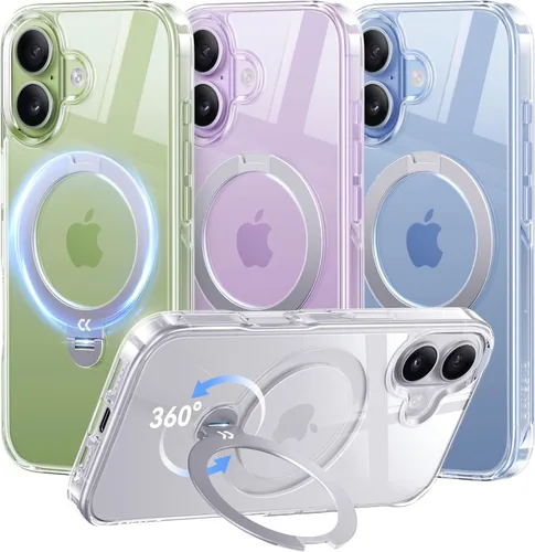 Vista 39 de CASEKOO Funda plateada brillante para iPhone 17 Pro con soporte magnético giratorio de 360 grados [compatible con MagSafe]