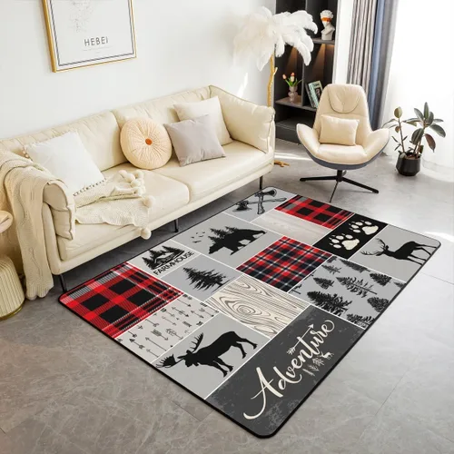 Vista 18 de Erosebridal Alfombra rústica de ciervo de 3 x 5 pies, alfombra de retazos de oso para niños, adolescentes y adultos, alfombra antideslizante de alce