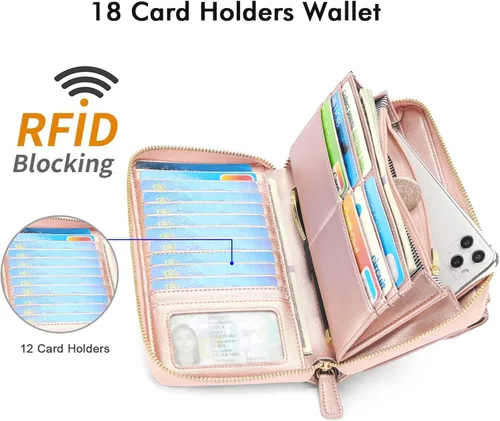 Vista 5 de nuoku Carteras para mujeres con ranuras para tarjetas de crédito con bloqueo RFID de gran capacidad