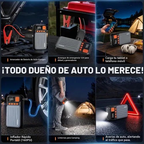 Vista 3 de Arrancador del salto de la batería del coche 12V con el compresor de Refuerzo de batería portátil de 12 V 1000 A para 6.0L de gas/3.0L diésel
