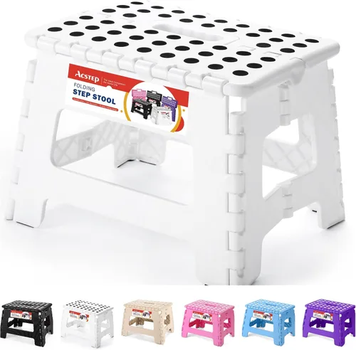 Vista 29 de ACSTEP Taburete plegable de 9 pulgadas, capacidad de 300 libras, taburetes plegables de plástico para niños y adultos, taburete plegable adecuado