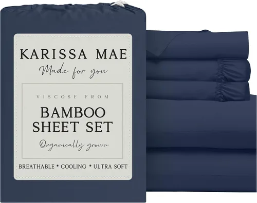 Vista 85 de KARISSA MAE Juego de sábanas de viscosa de bambú de lujo, 100% certificado FSC, refrescante, lujosamente suave, bolsillos profundos de 18 pulgadas