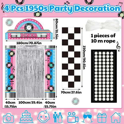 Vista 2 de VitalCozy 7 piezas Decoraciones de fiesta de los 50s Banderas de fiesta retro de la década de 1950 para restaurante estilo diner, alfombra a cuadros