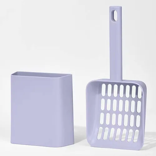 Vista 9 de Cuchara de arena para gatos con carrito y soporte, con contenedor para almacenar, material ABS duradero y bonito diseño, 85 gris oscuro mate