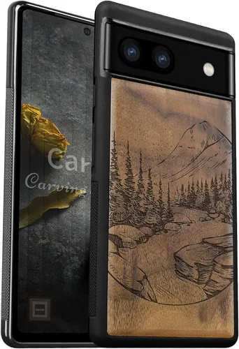 Vista 14 de Carveit Funda de madera para Pixel 6 Pro [madera natural y TPU suave negro] a prueba de golpes, funda de madera única compatible con Google Pixel 6