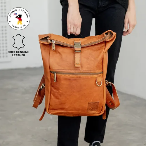 Vista 3 de BERLINER BAGS Mochila vintage de cuero genuino Utrecht, mochila para laptop, mochila de viaje para mujeres y hombres, café M, Mediana