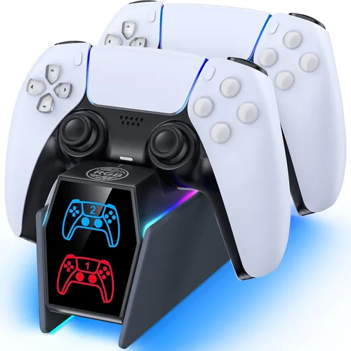 Vista 12 de Estación de carga de controlador compatible con placas frontales Play 5 Edge y controlador dual, 9 iluminaciones P 5 accesorios estación de carga