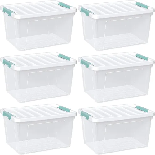 Vista 2 de 6 paquetes de contenedores de plástico transparente de 35 L con tapas, cajas de almacenamiento grandes