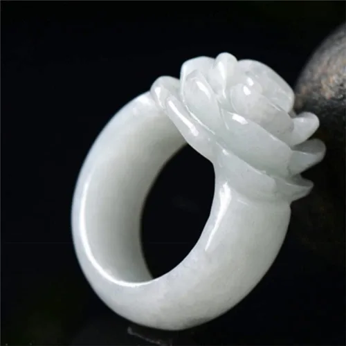Vista 5 de Anillo de jade blanco natural, anillo de jade tallado a mano, piedra de jade transparente, anillo de cola para mujer, anillo de eternidad que puede