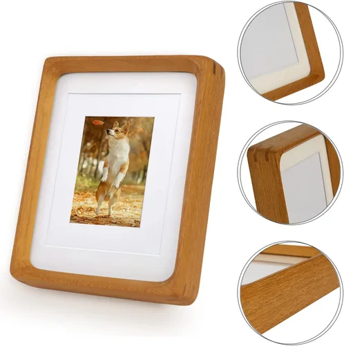Vista 8 de Marcos de fotos de madera natural inspirados en el marco de fotos de mesa con paspartú blanco, pantalla vertical u horizontal